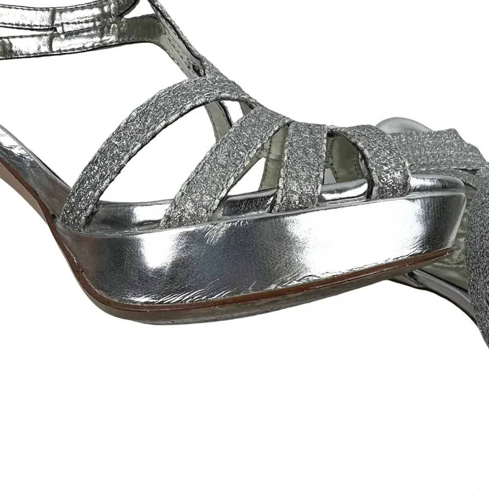 Alfani Women’s Tacy Silver Metallic Platform Strappy Formal Heels 8.5